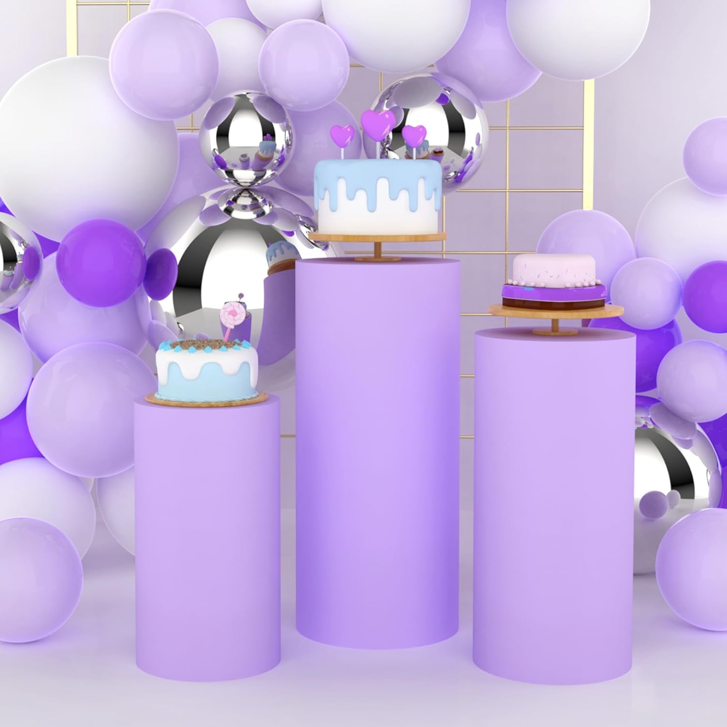 Dessert Table Backdrop - Yeele Purple Cylinder Stand Cover Backdrop