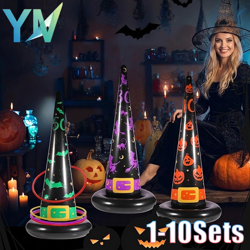 Party Hat Cone - 1-10Sets Halloween Inflatable Toss Ring Set