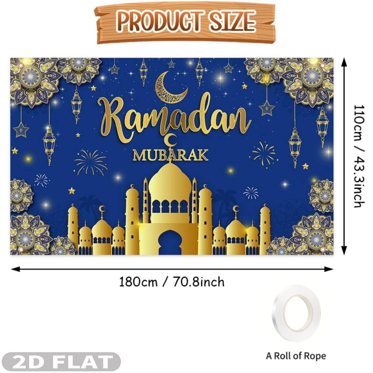 2D FLAT 1pc Ramadan Mubarak Fe - Party Banner Gold review and price